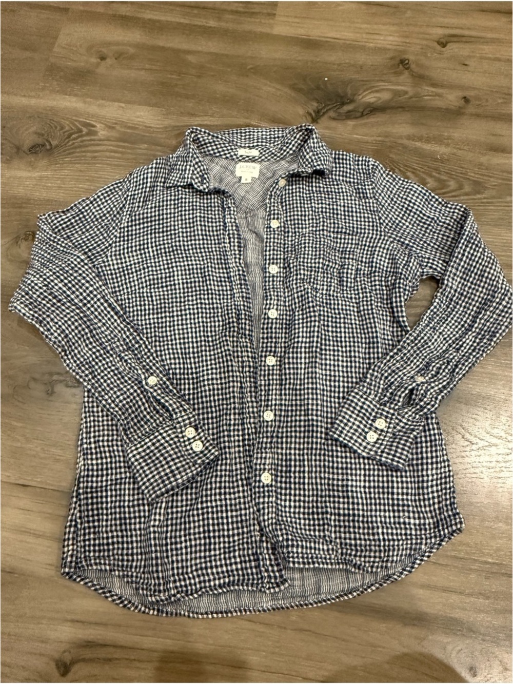 J. Crew Blue and White Gingham Button-Down Shirt